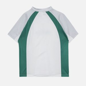 Y2K Color Block Tee in Grey Green - Trendy Aesthetic Top for Grunge and Coquette Styles