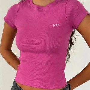 Y2K Coquette Style Bow Basic Tee - Cute Top for Aesthetic Outfits and Everyday Wear