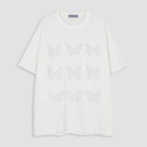 Y2K Cut-Out Butterfly Tee: Trendy Coquette Aesthetic Top for Cute Outfits and Aesthetic Vibes