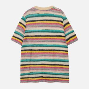 Y2K Cut-Out Stripe Knit Tee - Trendy Coquette Aesthetic Top for Stylish Outfits