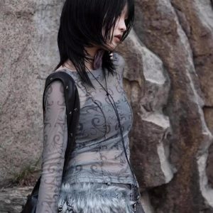 Y2K Cyberpunk Sheer Top: Edgy Aesthetic Layering Piece for Bold Fashion Statements