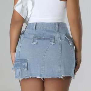 Y2K Denim Pockets Slit Skirt - Trendy Grunge Aesthetic Cargo Skirt for Stylish Outfits