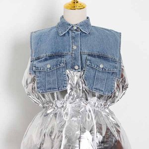 Y2K Denim Puff Vest Jacket for Trendy Aesthetic Outfits and Cozy Layering