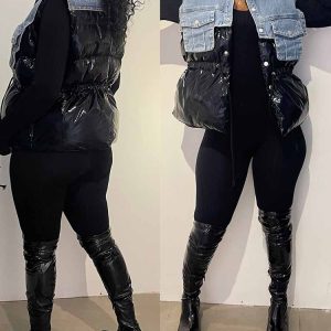 Y2K Denim Puff Vest Jacket for Trendy Aesthetic Outfits and Cozy Layering