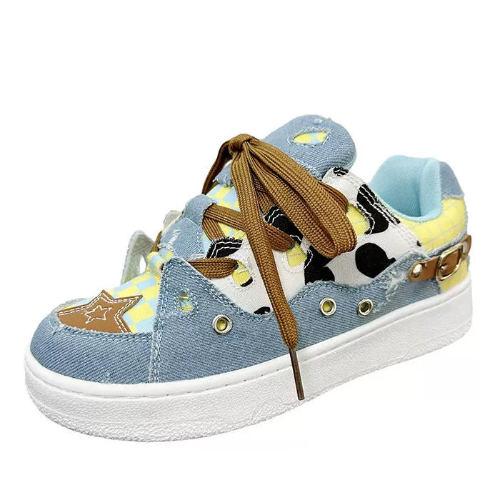 Y2K Denim Star Sneakers for Trendy Outfits - Cute and Comfy Footwear for Aesthetic Looks