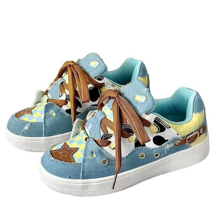 Y2K Denim Star Sneakers for Trendy Outfits - Cute and Comfy Footwear for Aesthetic Looks