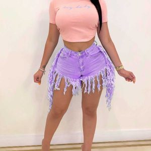 Y2K Denim Tassel Shorts for Trendy Aesthetic Outfits and Summer Vibes