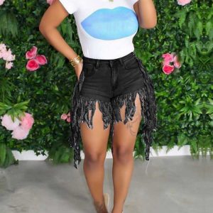 Y2K Denim Tassel Shorts for Trendy Aesthetic Outfits and Summer Vibes