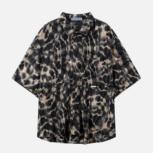 Y2K Dip-Dye Leopard Print Short Sleeve Shirt - Trendy Coquette Aesthetic Top