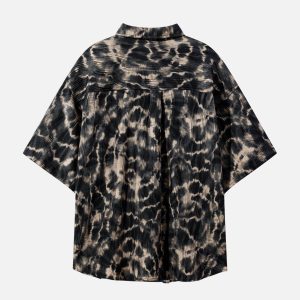 Y2K Dip-Dye Leopard Print Short Sleeve Shirt - Trendy Coquette Aesthetic Top