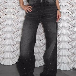 Y2K Distressed Rhinestone High Rise Boyfriend Jeans for Trendy Aesthetic Outfits