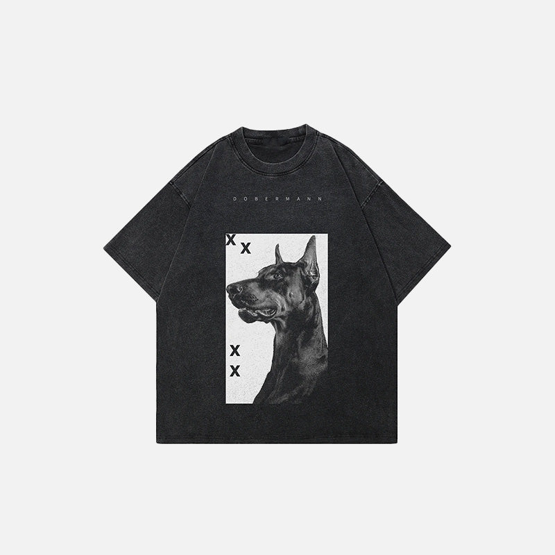 Y2K Doberman Dog Graphic Tee - Cute Vintage Style for Aesthetic Outfits