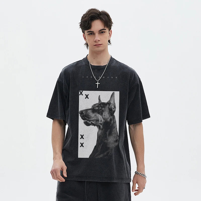 Y2K Doberman Dog Graphic Tee - Cute Vintage Style for Aesthetic Outfits