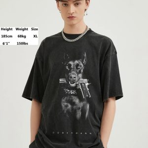 Y2K Doberman Gangster Dog Graphic Tee - Trendy Aesthetic Streetwear Top