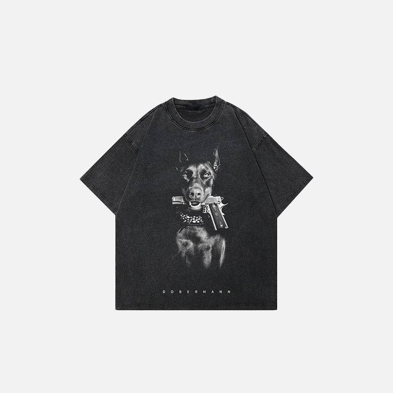 Y2K Doberman Gangster Dog Graphic Tee - Trendy Aesthetic Streetwear Top