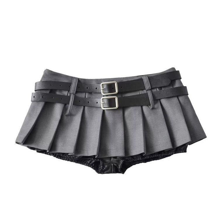 Y2K Double-Belt Micro Skirt for Grunge Aesthetic and Coquette Style Outfits