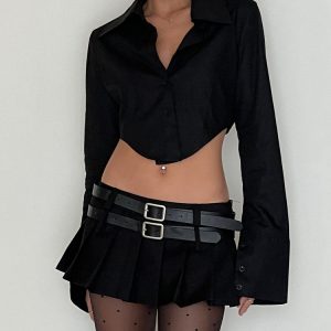 Y2K Double-Belt Micro Skirt for Grunge Aesthetic and Coquette Style Outfits