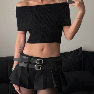 Y2K Double-Belt Micro Skirt for Grunge Aesthetic and Coquette Style Outfits