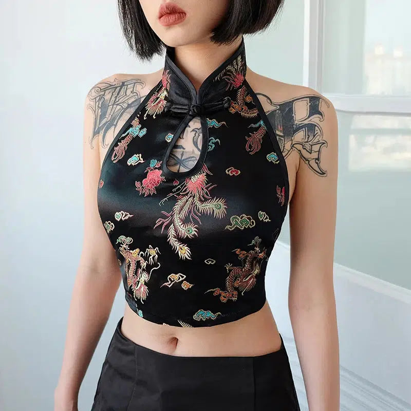 Y2K Dragon Backless Crop Top - Edgy Grunge Aesthetic Cute Top for Trendy Outfits