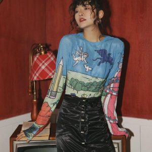 Y2K Dream Mesh Top: Aesthetic Grunge Style for Unique Outfits and Cute Layering