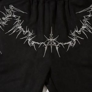 Y2K Embroidered Baggy Shorts for Trendy Coquette and Grunge Aesthetic Outfits