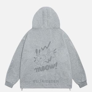 Y2K Embroidery Rabbit Ears Hoodie - Cute Pastel Goth Aesthetic Comfy Top