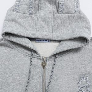 Y2K Embroidery Rabbit Ears Hoodie - Cute Pastel Goth Aesthetic Comfy Top