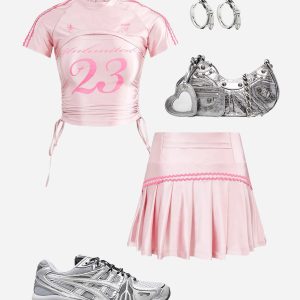 Y2K Embroidery Ripple Skirt - Cute Pastel Goth Aesthetic for Trendy Outfits