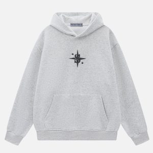 Y2K Embroidery Star Hoodie: Trendy Grunge Aesthetic Top for Cozy, Stylish Outfits