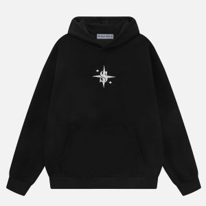 Y2K Embroidery Star Hoodie: Trendy Grunge Aesthetic Top for Cozy, Stylish Outfits