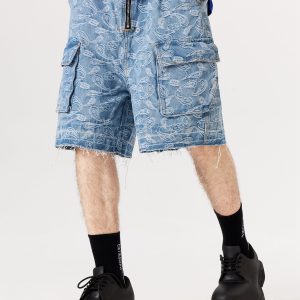 Y2K Fashion Bandana Jacquard Washed Jorts for Trendy Coquette and Grunge Aesthetics