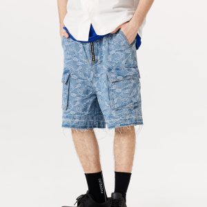 Y2K Fashion Bandana Jacquard Washed Jorts for Trendy Coquette and Grunge Aesthetics