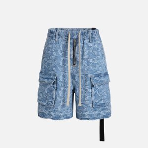 Y2K Fashion Bandana Jacquard Washed Jorts for Trendy Coquette and Grunge Aesthetics