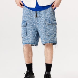 Y2K Fashion Bandana Jacquard Washed Jorts for Trendy Coquette and Grunge Aesthetics