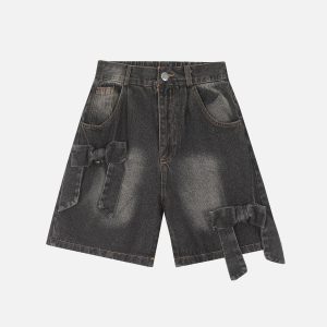 Y2K Fashion Bow Washed Jorts - Trendy Denim Shorts for Coquette and Grunge Aesthetics