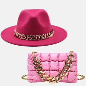 Y2K Fashion Chain Bag and Matching Hat Set for Coquette Aesthetic Outfits