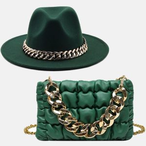 Y2K Fashion Chain Bag and Matching Hat Set for Coquette Aesthetic Outfits