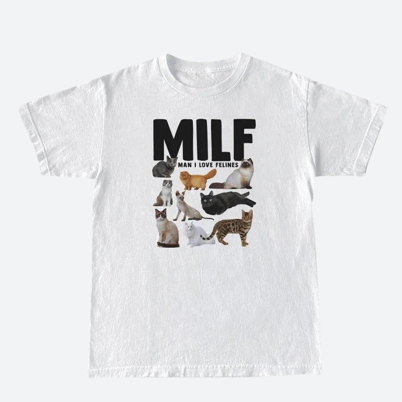 Y2K Fashion 'Man I Love Felines' Tee - Cute Graphic Top for Coquette Aesthetic Lovers