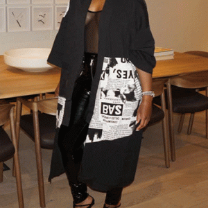 Y2K Fashion Mesh Newspaper Patchwork Oversized Coat for Trendy Aesthetic Outfits