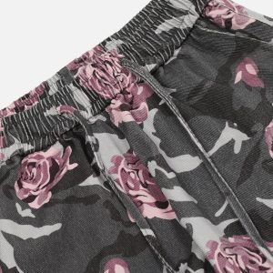 Y2K Fashion Rose Camouflage Cargo Pants - Trendy Grunge Aesthetic Streetwear Style