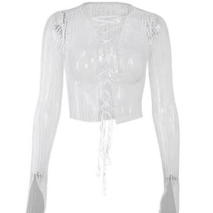 Y2K Fashion See Through Tied Long Sleeve Top - Cute Aesthetic Layering Essential