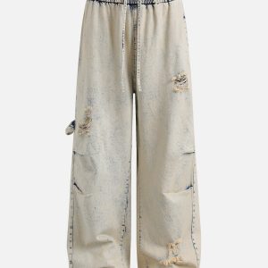 Y2K Fashion Yellow Mud Washed Loose Jeans for a Trendy Grunge Aesthetic Look