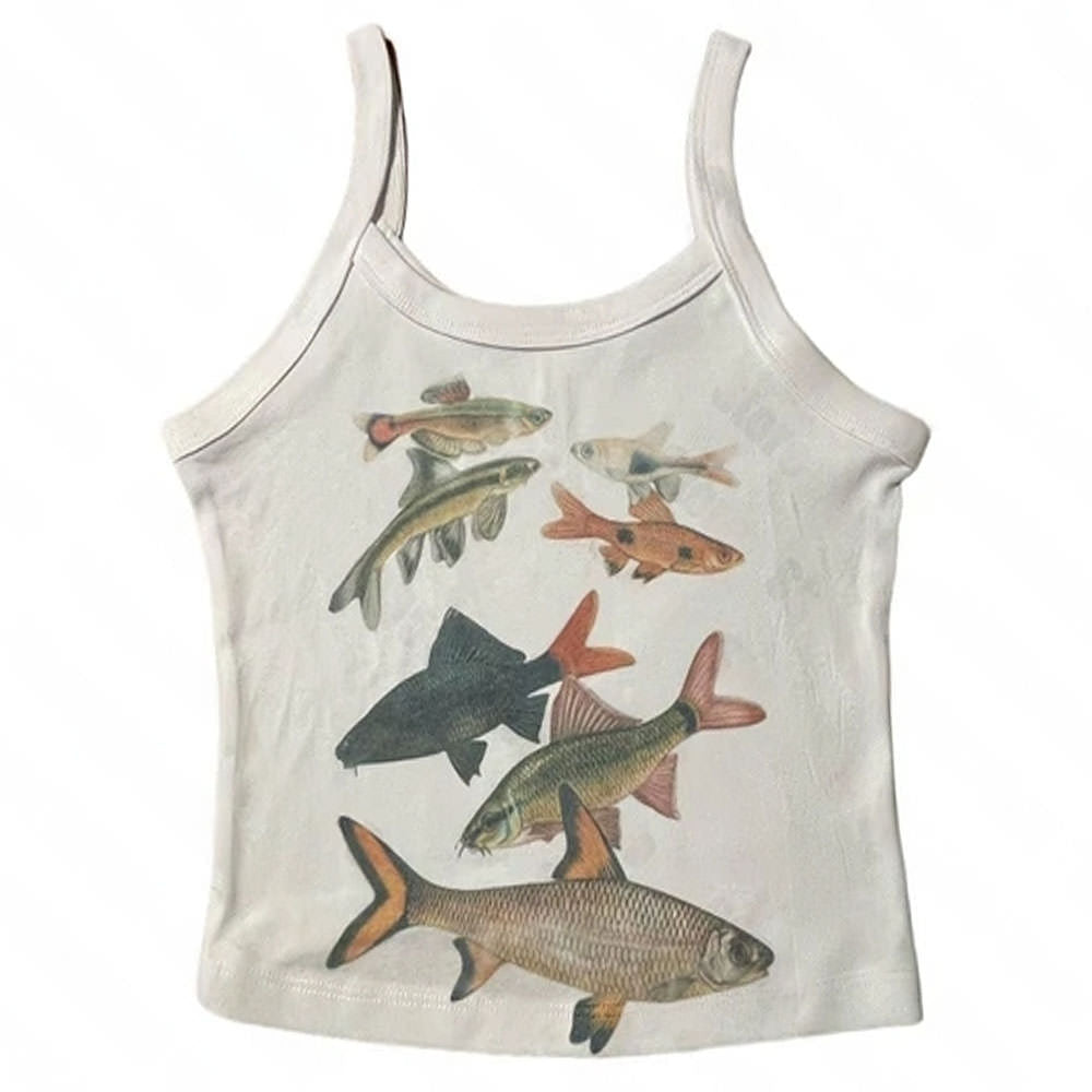 Y2K Fish Print Aesthetic Tank Top - Cute and Trendy for Summer Vibes