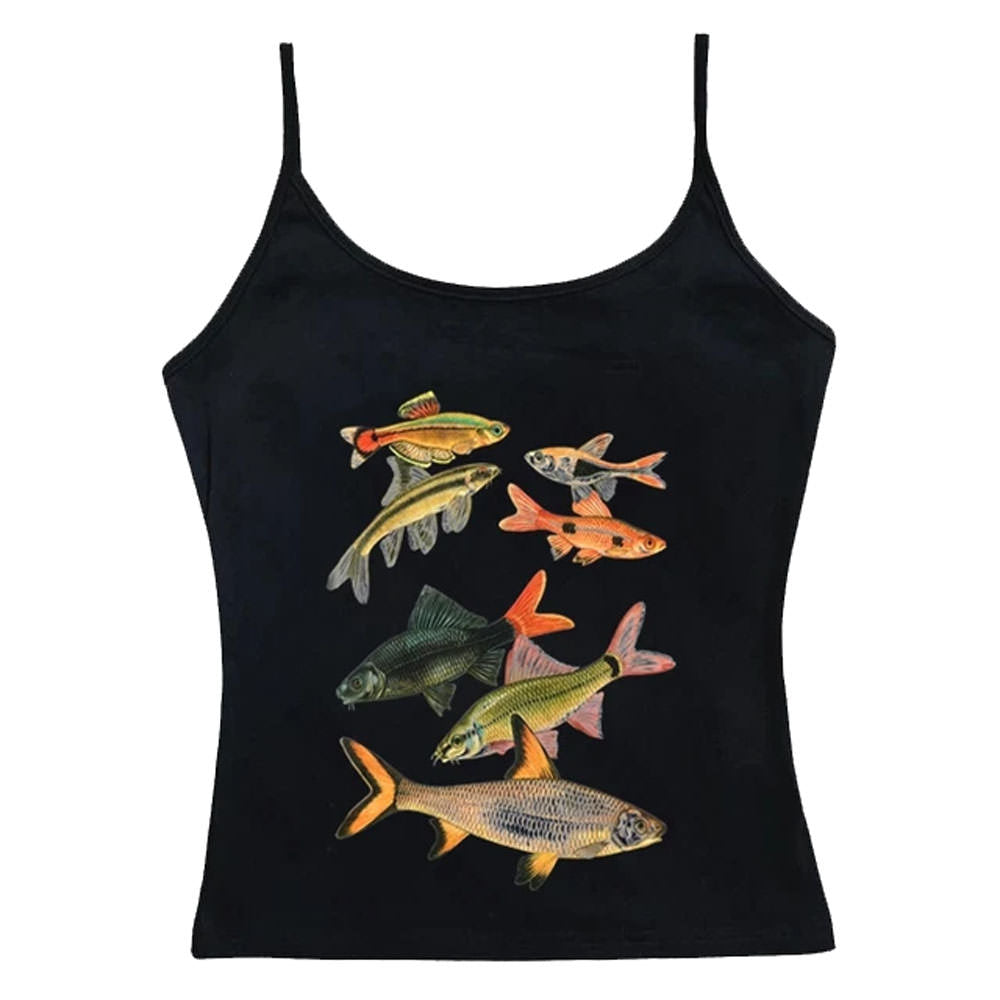 Y2K Fish Print Aesthetic Tank Top - Cute and Trendy for Summer Vibes