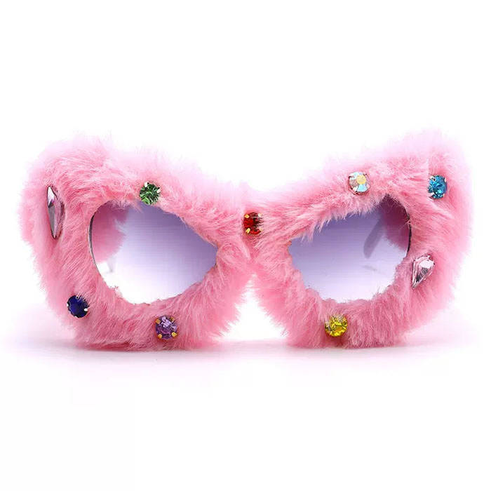 Y2K Fuzzy Rhinestone Glasses for Trendy Coquette and Grunge Aesthetic Looks