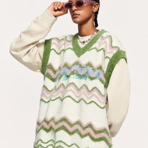 Y2K Fuzzy Star Twinkle Knit Vest - Cute Coquette Aesthetic Layering Essential