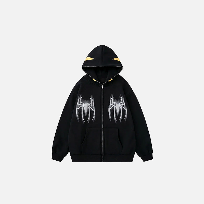 Y2K Gothic Web Zip-Up Hoodie: Embrace Grunge Aesthetic with Cozy Style and Unique Design