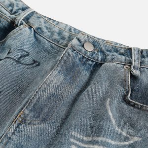 Y2K Graffiti Distressed Jorts for Trendy Grunge Aesthetic Outfits and Vintage Vibes