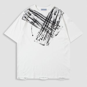 Y2K Graffiti Distressed Tee - Edgy Grunge Style Top for Aesthetic Outfits