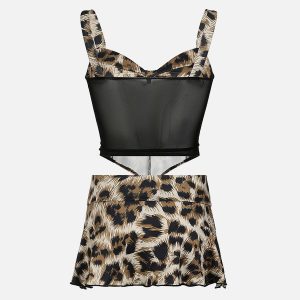 Y2K Graffiti Leopard Print Set - Trendy Coquette Aesthetic Outfit for Bold Fashionistas